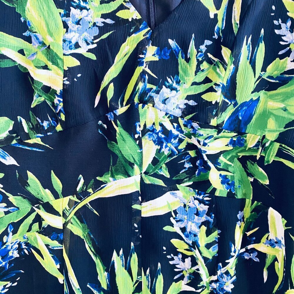 Tommy Hilfiger dress Women's 12 navy green floral high low ruffle feminine - Picture 6 of 14